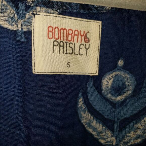 BOMBAY & PAISLEY NAVY BOHEMIAN MIDI COTTON DRESS SIZE SMALL NWOT - Picture 3 of 5